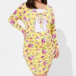 Torrid Betsey Johnson 2 Piece Tie Front Crop Cardigan Ruched Skirt Yellow Sz 3